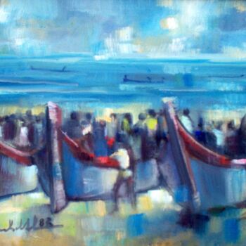 Painting titled "mus026 - Praia de M…" by Luiz Carlos De Andrade Lima, Original Artwork, Oil