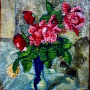 Painting titled "mus047 - Rosas verm…" by Luiz Carlos De Andrade Lima, Original Artwork, Oil