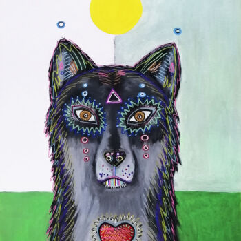 Schilderij getiteld "Wolf" door Lukas Pavlisin, Origineel Kunstwerk, Acryl
