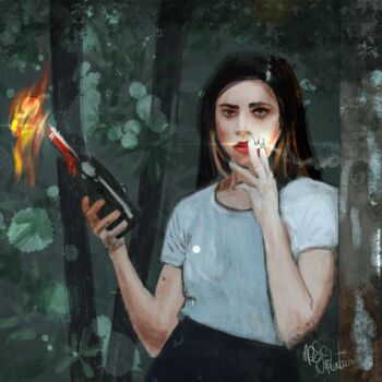 Digital Arts με τίτλο "Girl with cigarette" από Łukasz Wołąsiewicz, Αυθεντικά έργα τέχνης, Ψηφιακή ζωγραφική
