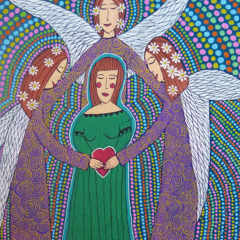 Painting titled "Anges" by Luna A, Original Artwork, Acrylic Mounted on Wood Stretcher frame