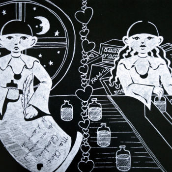 Painting titled "Pierrot et Colombine" by Lune Et Animo, Original Artwork