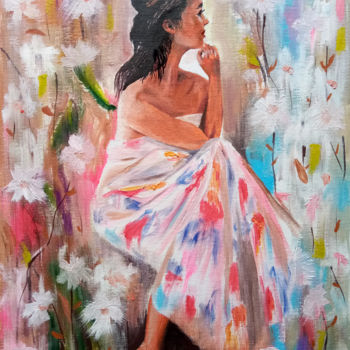 Pittura intitolato "Woman Sitting in Fl…" da Tatyana Lysenko, Opera d'arte originale, Olio