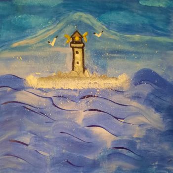 Peinture intitulée "Un phare dans la nu…" par Nature Sabrina, Œuvre d'art originale, Acrylique Monté sur Panneau de bois