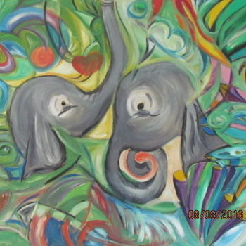 Painting titled "jungel" by Alexa Healey, Original Artwork, Oil