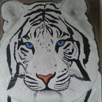 Painting titled "TIGRE BLANC" by Lydie Frances-Ingles (dylie), Original Artwork, Oil Mounted on Wood Stretcher frame