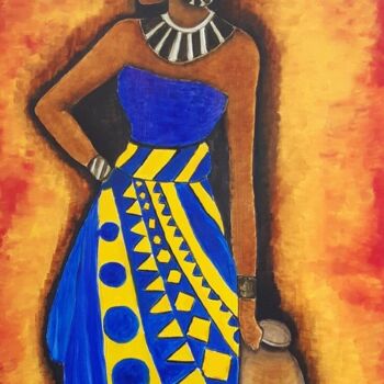 Pittura intitolato "L'Africaine traditi…" da Lydie Frances-Ingles (dylie), Opera d'arte originale, Olio Montato su Telaio pe…