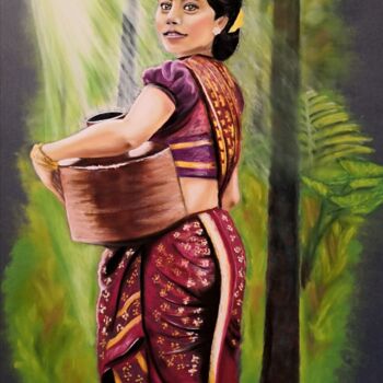 Pittura intitolato "Belle du Sri Lanka" da Lydie Paumier, Opera d'arte originale, Pastello