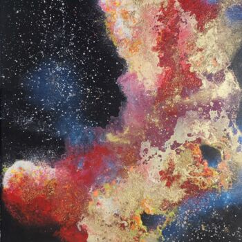 Pintura intitulada "Nebula in peach, ye…" por Lynda Rosemarie Stevens, Obras de arte originais, Acrílico