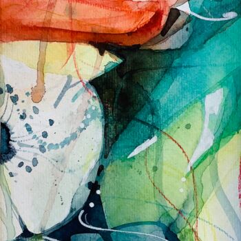 Painting titled "Abstrakte Blume" by Lyndwoorm, Original Artwork, Watercolor