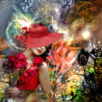 Digital Arts titled "La feme au chapeau…" by Lysadie, Original Artwork, Digital Painting
