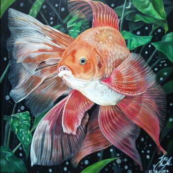 Painting titled "Gold fish. Золотая…" by Olena Lytvynenko, Original Artwork, Acrylic