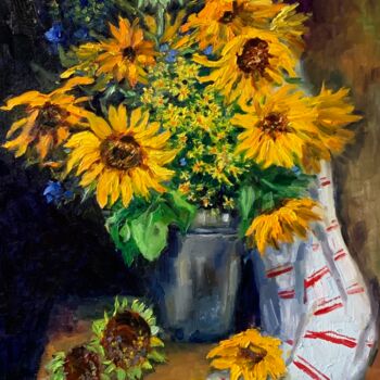 Painting titled "Sunflower" by Lyudmila Bezuglaya, Original Artwork, Oil