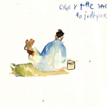 Painting titled "sur le quai de Jaip…" by Lolobubu, Original Artwork, Watercolor