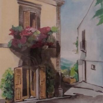 Painting titled "BALCONE" by M.D-Agostino, Original Artwork, Watercolor