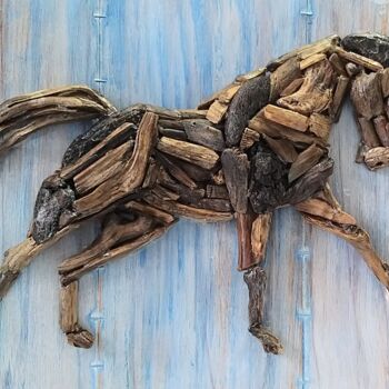 Escultura titulada "Driftwood Stallion" por M. Engin Akabali, Obra de arte original, Madera