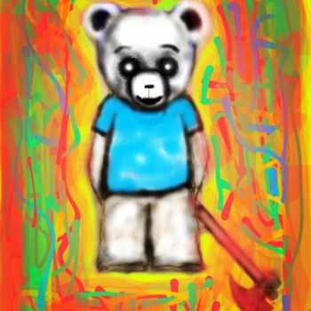 Painting titled "psycho bear 2" by Maak Bran, Original Artwork, Watercolor