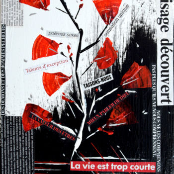 Collagen mit dem Titel "La vie est trop cou…" von Mab Carratier, Original-Kunstwerk, Collagen Auf Keilrahmen aus Holz montie…