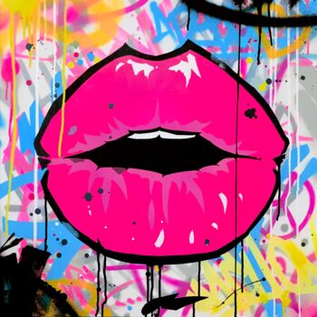 Pintura intitulada "Luscious - Lips" por Mach-One, Obras de arte originais, Tinta spray Montado em Armação em madeira