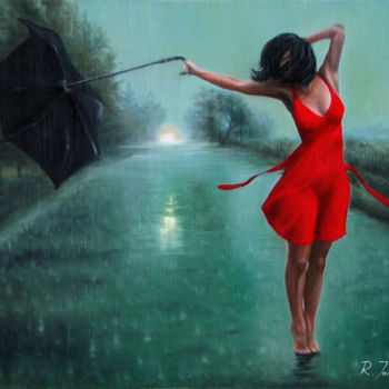 Painting titled "Dancing in the rain" by Rauf Janibekov, Original Artwork, Oil