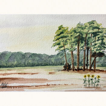Pintura intitulada "Trees in the field" por Maciej Kłosowski, Obras de arte originais, Aquarela