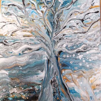 Painting titled "Tree in winter" by Mado, Original Artwork, Acrylic Mounted on Wood Stretcher frame