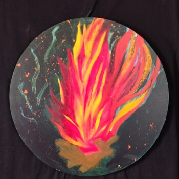 Pintura intitulada "Flammes" por Magda Hoibian, Obras de arte originais, Óleo Montado em Armação em madeira