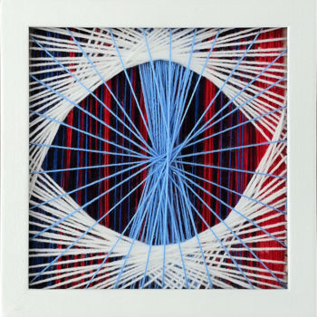 Sztuka tkaniny zatytułowany „LondonEye” autorstwa Magdalena Kulawik, Oryginalna praca, String Art Zamontowany na Panel drewn…