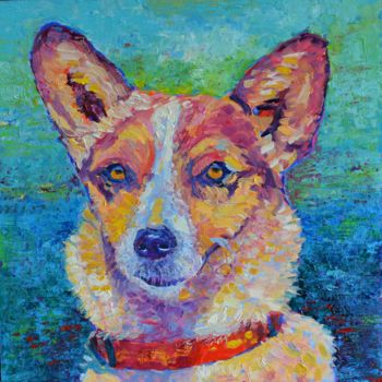 Painting titled "Dog Portrait Pet Pa…" by Magdalena Walulik, Original Artwork, Oil Mounted on Other rigid panel