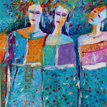 Schilderij getiteld "Three Women People…" door Magdalena Walulik, Origineel Kunstwerk, Olie Gemonteerd op Frame voor houten…