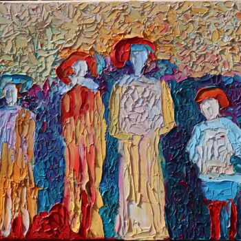 Pintura intitulada "Abstract people fig…" por Magdalena Walulik, Obras de arte originais, Óleo Montado em Armação em madeira