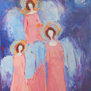 Malerei mit dem Titel "Blue Angels" von Magdalena Walulik, Original-Kunstwerk, Öl Auf Keilrahmen aus Holz montiert