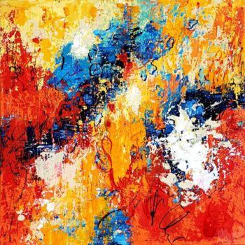 Malerei mit dem Titel "ABSTRACT  IN  RED  2" von Maggie Romanovici, Original-Kunstwerk, Acryl Auf Keilrahmen aus Holz montie…