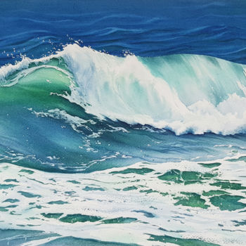 Schilderij getiteld "Seascape and splash…" door Svetlana Lileeva, Origineel Kunstwerk, Aquarel