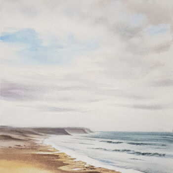 Malerei mit dem Titel "Seascape with beach…" von Svetlana Lileeva, Original-Kunstwerk, Aquarell