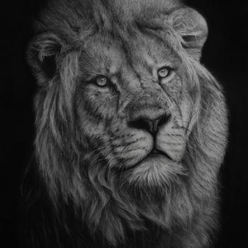 Drawing titled "Le Roi Lion" by Magali Lapeyre-Mirande, Original Artwork, Pencil