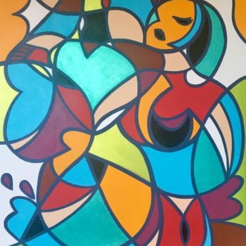 Painting titled "Summer II" by Maguy Vaz (50nuancesdemarguerite), Original Artwork, Acrylic Mounted on Wood Stretcher frame