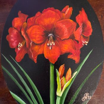 Картина под названием "Amoralis red flower" - Анастасия Маханькова, Подлинное произведение искусства, Масло