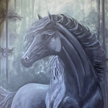 Pintura titulada "Чарующая лошадь в з…" por Anastasiia Makhankova, Obra de arte original, Oleo