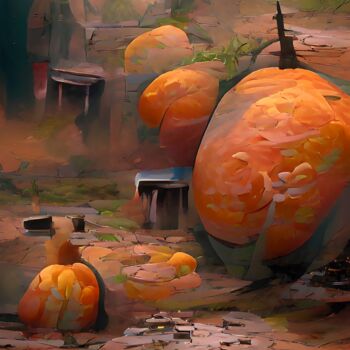 Digitale Kunst mit dem Titel "orange pumpkins in…" von Mahesh Tolani, Original-Kunstwerk, Digitale Malerei