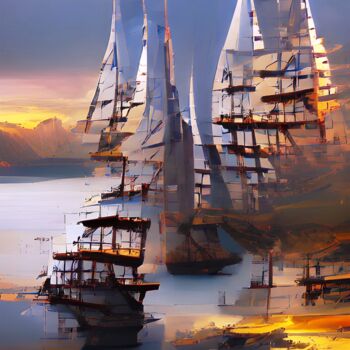 Digital Arts titled "SAILING SHIPS 2" by Mahesh Tolani, Original Artwork, Digital Painting