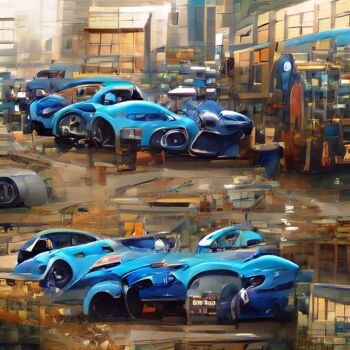 数字艺术 标题为“CARTOON CARS IN BLU…” 由Mahesh Tolani, 原创艺术品, 数字油画