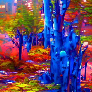 Digital Arts titled "BLUE TREES" by Mahesh Tolani, Original Artwork, Digital Painting