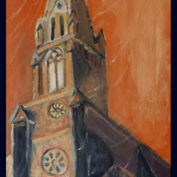 Painting titled "Eglise illuminée, l…" by Maï Laffargue, Original Artwork, Oil