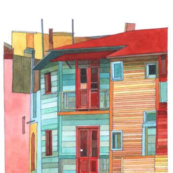 Schilderij getiteld "La Boca, Neighborho…" door Daria Maier, Origineel Kunstwerk, Aquarel