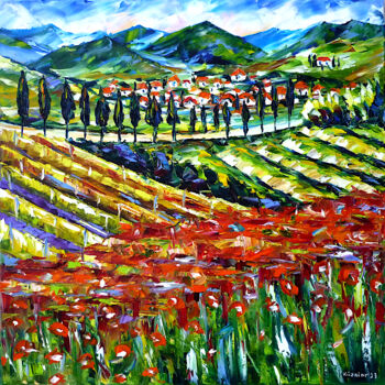 Malarstwo zatytułowany „Tuscany landscape” autorstwa Mirek Kuzniar, Oryginalna praca, Olej