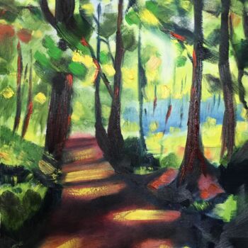 Painting titled "Sommer - Wald" by Marek Raminski, Original Artwork, Oil