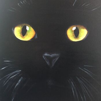 Painting titled "Chat noir" by Maïlys Painting, Original Artwork, Acrylic Mounted on Wood Stretcher frame