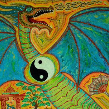 Painting titled "La Dragonne" by Maïthé Mercaderre, Original Artwork, Acrylic