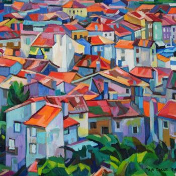 Painting titled "City roofs 4" by Maja Djokic Mihajlovic, Original Artwork, Oil